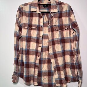obey Men's Plaid Flannel Shirt - Cream, Brown & Blue